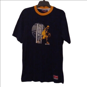 -- Spalding Dark Blue and Yellow Basketball Tee Men's Size Large Casual